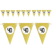 Trade Shop - Bandierine Festa Compleanno Anniversari Set 10pz Triangolari Festone Oro 40 Anni -