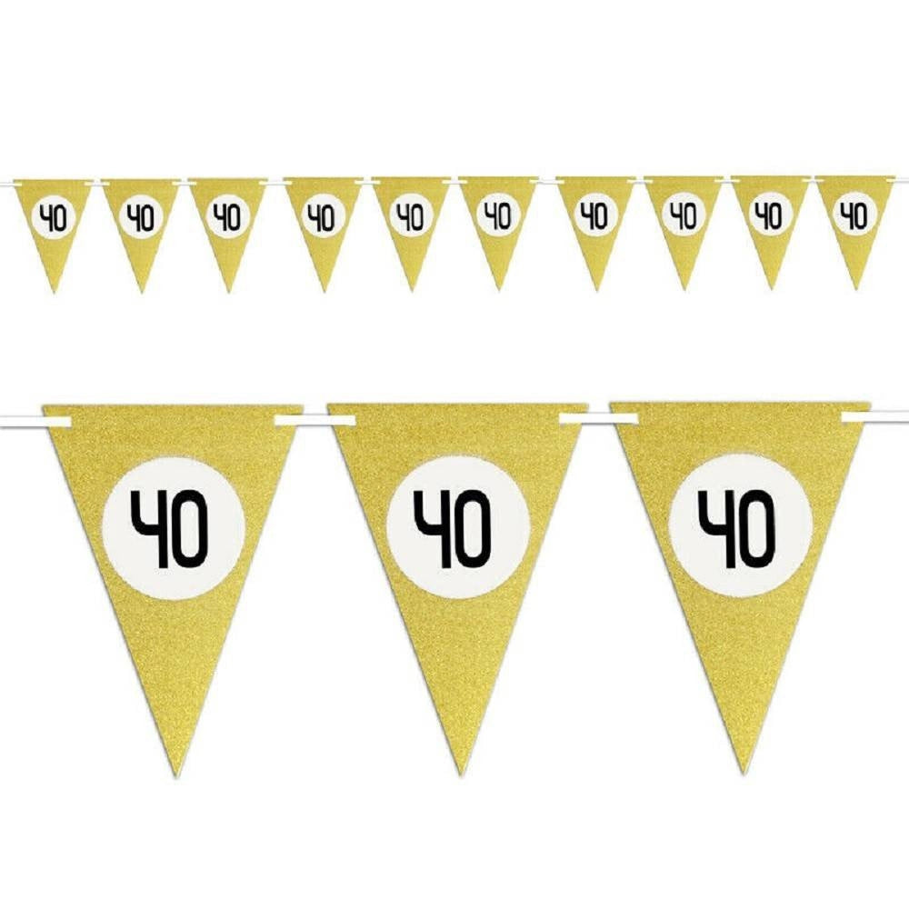 Trade Shop - Bandierine Festa Compleanno Anniversari Set 10pz Triangolari Festone Oro 40 Anni -