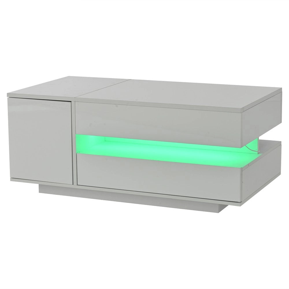 Tavolino da Caff¨¨ con LED e Cassetto ¨C MINIMAL ¨C Bianco Lucido, 95x50x34.5