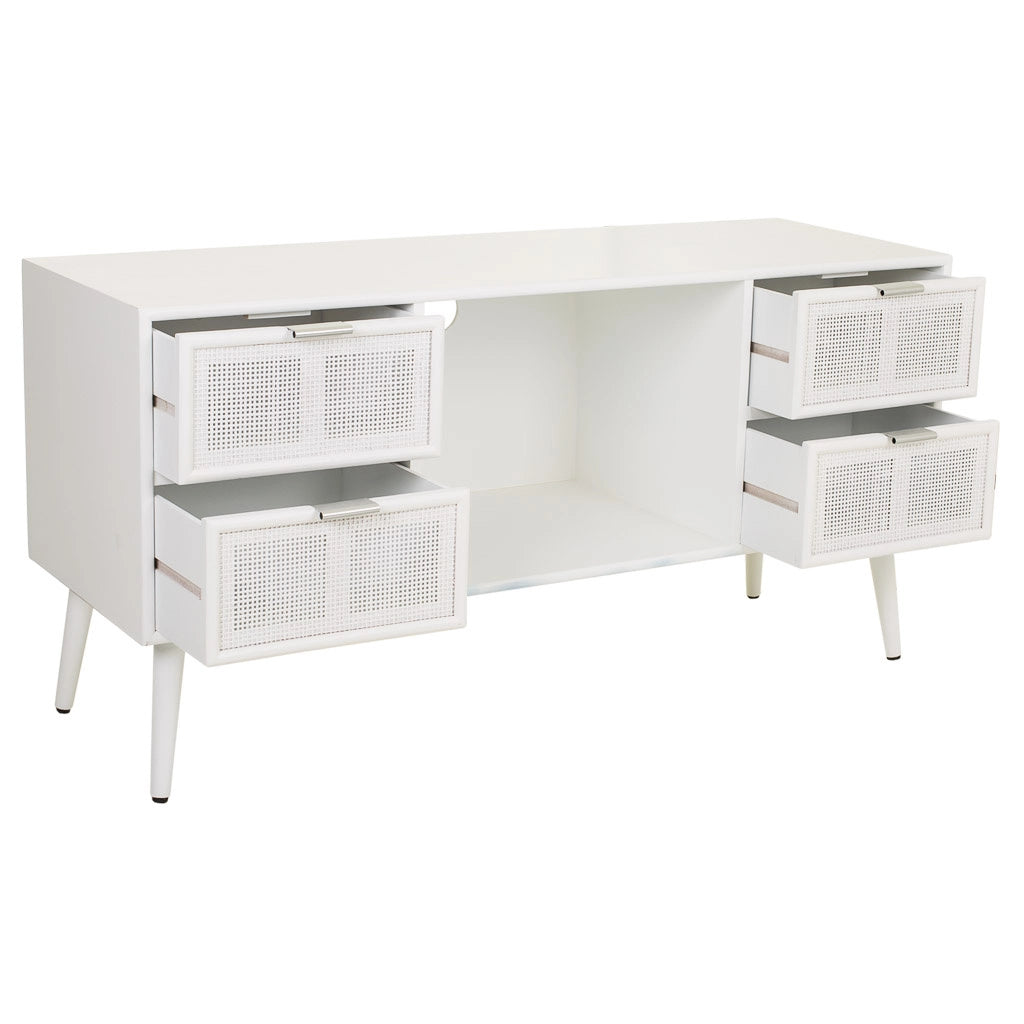 Mobile base in legno bianco e rete 120x42x60h
