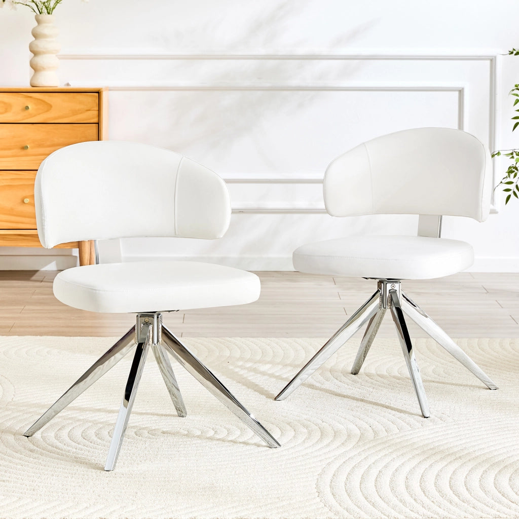 Set di 2 sedie girevoli con schienale curvo in PU bianco