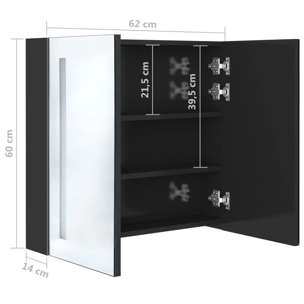 Mobile da bagno con specchio LED 62 x 14 x 60 cm nero lucido 02_0006616