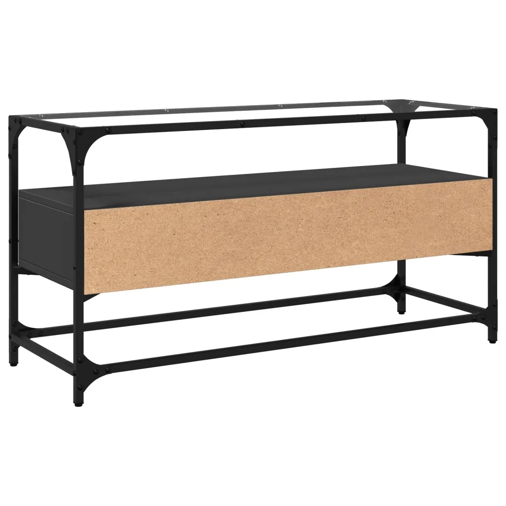 Mobile TV con Piano in Vetro Nero 98x35x51 cm Legno Multistrato 846064