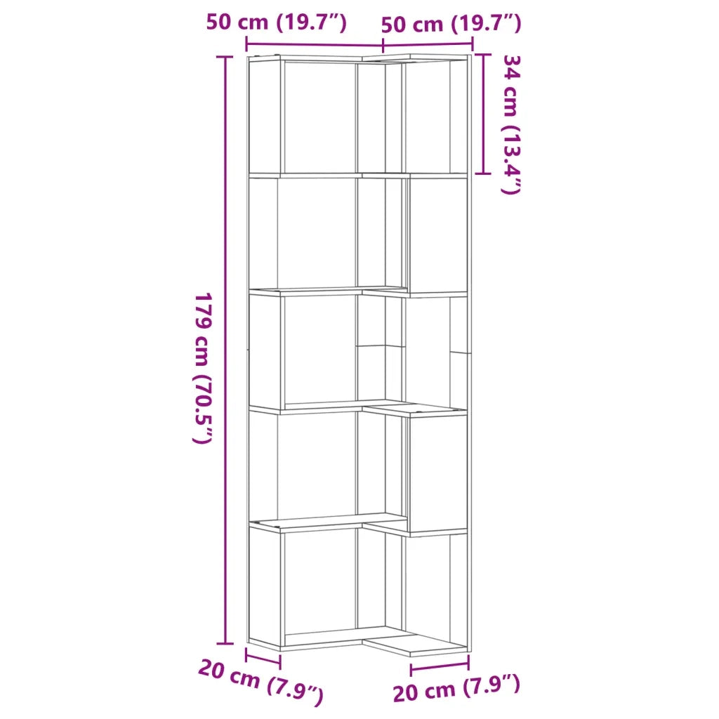 vidaXL Libreria Angolare 5Ripiani Bianca 50x50x179cm Legno Multistrato