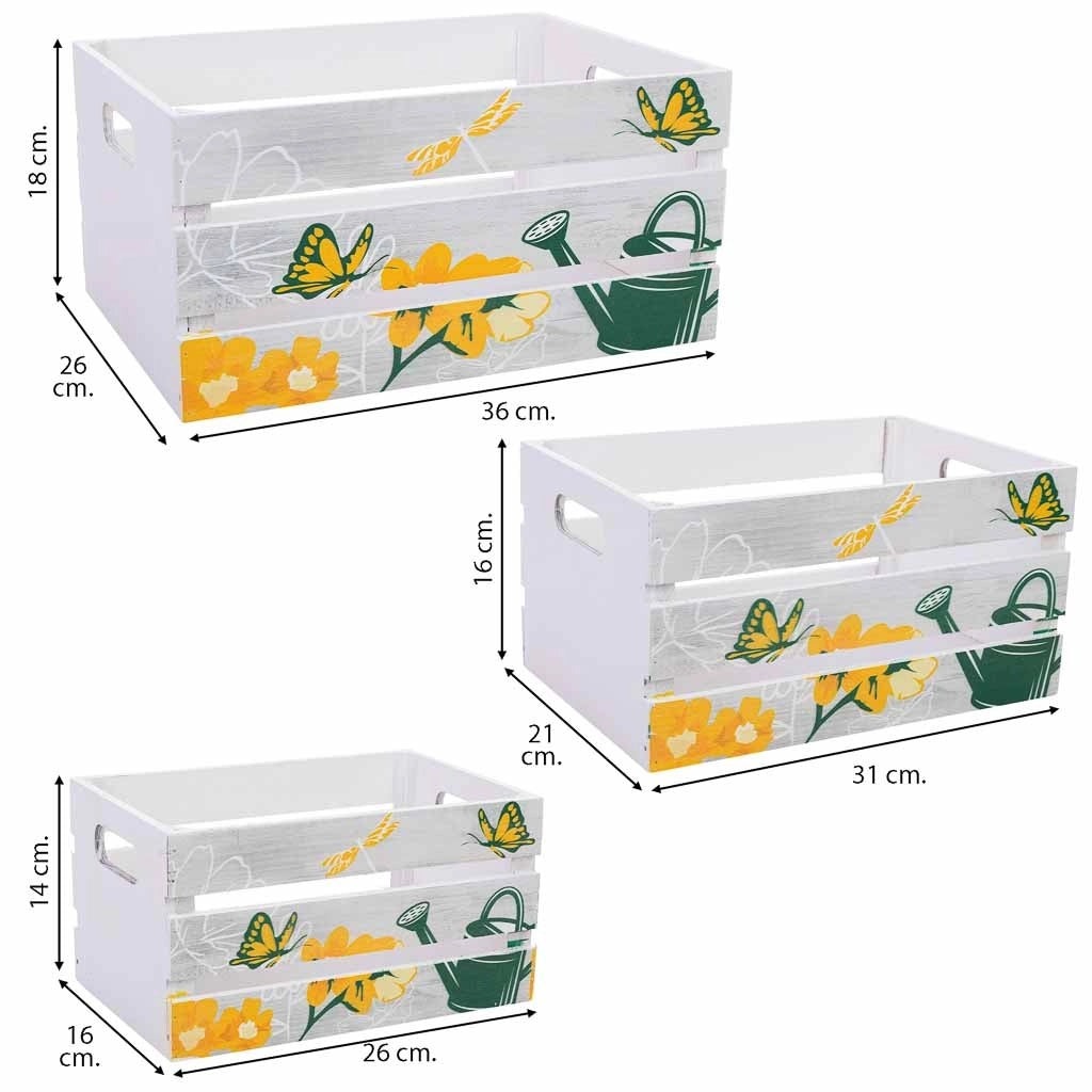Cassettiera in legno stampata set 3 pz 36x26x18h-31x21x16h-26x16x14h cm
