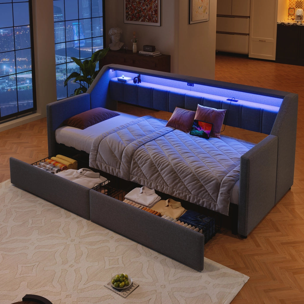 Letto giorno funzionale in lino 90x200 cm