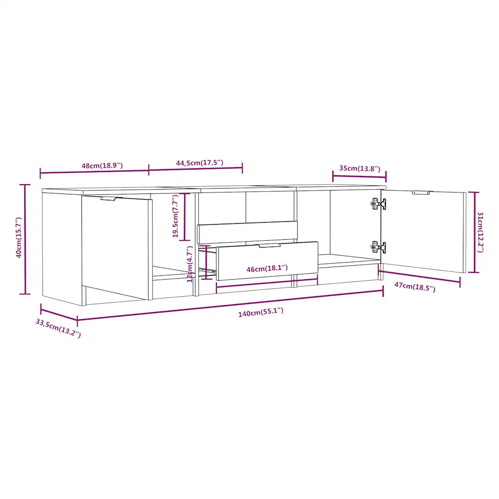 Mobile TV | Armadietto TV | Mobile Porta TV Bianco 140x35x40 cm in Legno Massello