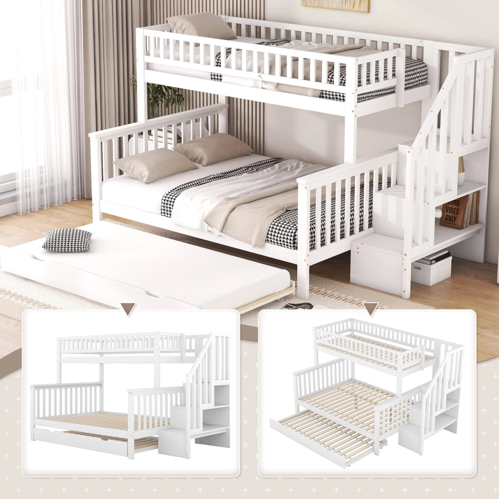 LETTO a castello con letto estraibile 90x200/140x200 cm pino bianco