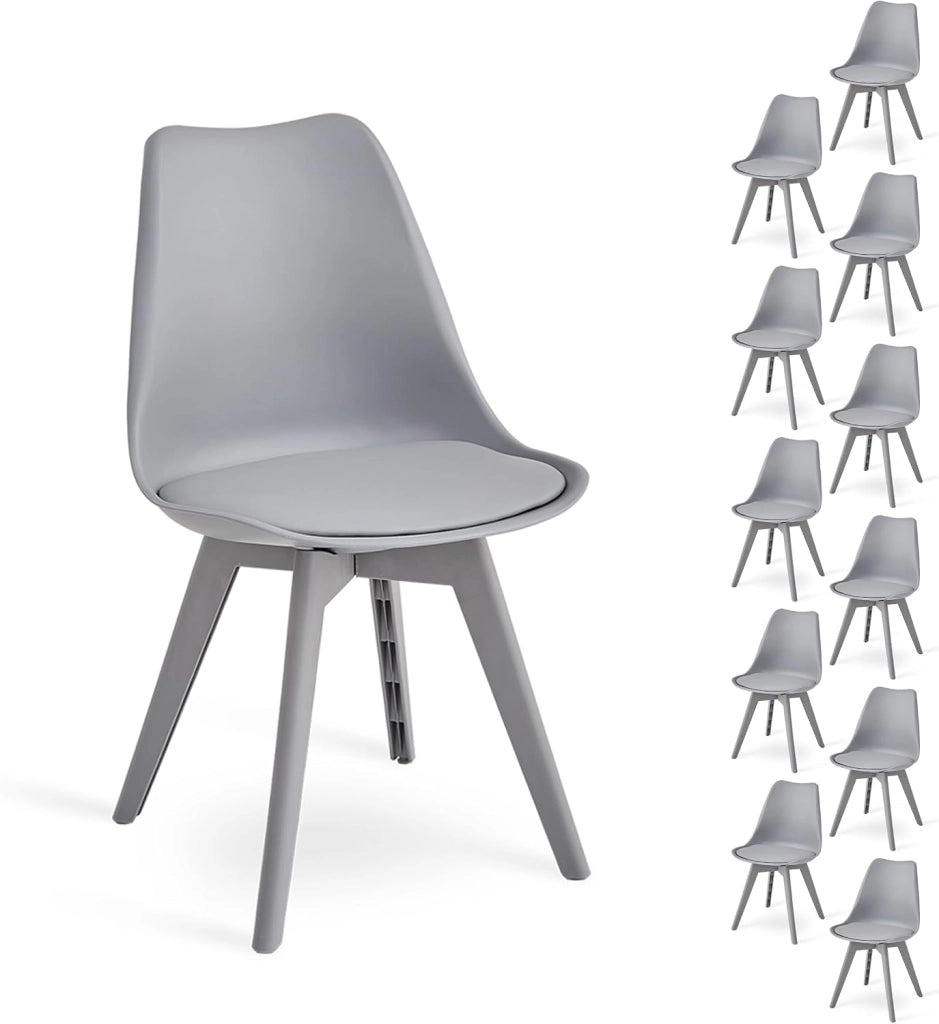 GrandCA HOME Set di 12 Sedie da cucina in plastica,sedie da pranzo moderne con imbottitura e gambe in plastica,stile scandinavo,adatte per sala da pranzo,soggiorno,cucina - Grigio