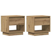 Set di 2 Comodini | Armadio da Notte | Mobiletto da notte con cassetto Rovere artigianale 45 x 34 x 44 cm