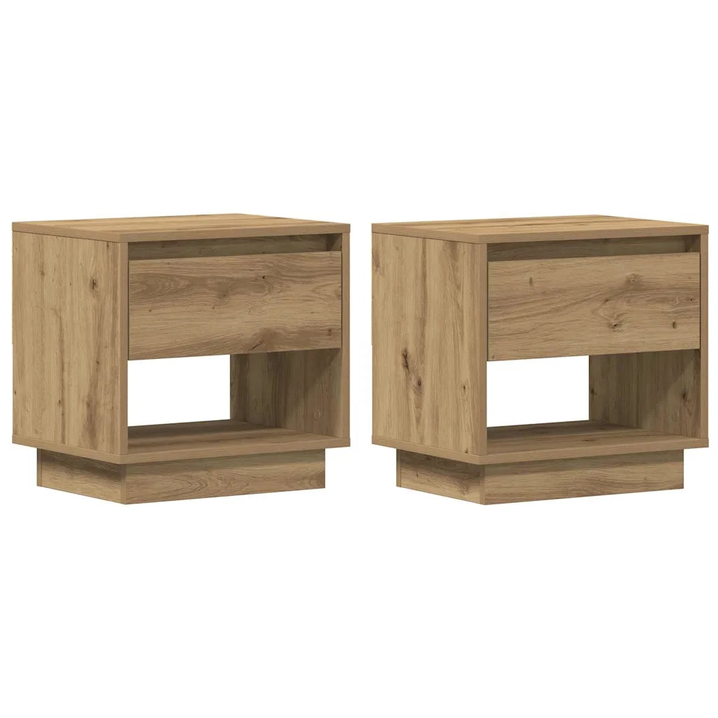 Set di 2 Comodini | Armadio da Notte | Mobiletto da notte con cassetto Rovere artigianale 45 x 34 x 44 cm
