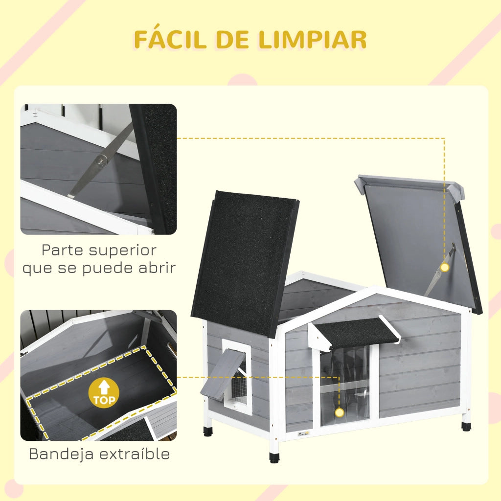 Cuccia per Cani in Legno ¨C Xylo ¨C Tetto Bituminoso Base Estraibile 97x72x65 cm Grigio