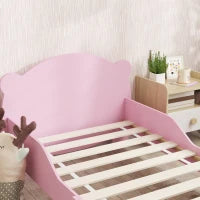Lettino per Bambini con Testiera e Pediera a Orso e 2 Sponde Laterali, in Legno, 143.5x80x55 cm, Rosa