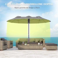 Ombrellone Doppio Inclinabile a 45° con Manovella e Prese d'Aria, in Acciaio e Poliestere, 285x147x227 cm, Grigio