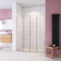 Box Doccia in Linea per Nicchia 195 cm Doppia Porta Battente 4 Ante Pieghevoli Saloon Vetro Temperato 6 mm Anticalcare 135 cm (70+70: 1318-1358 mm)