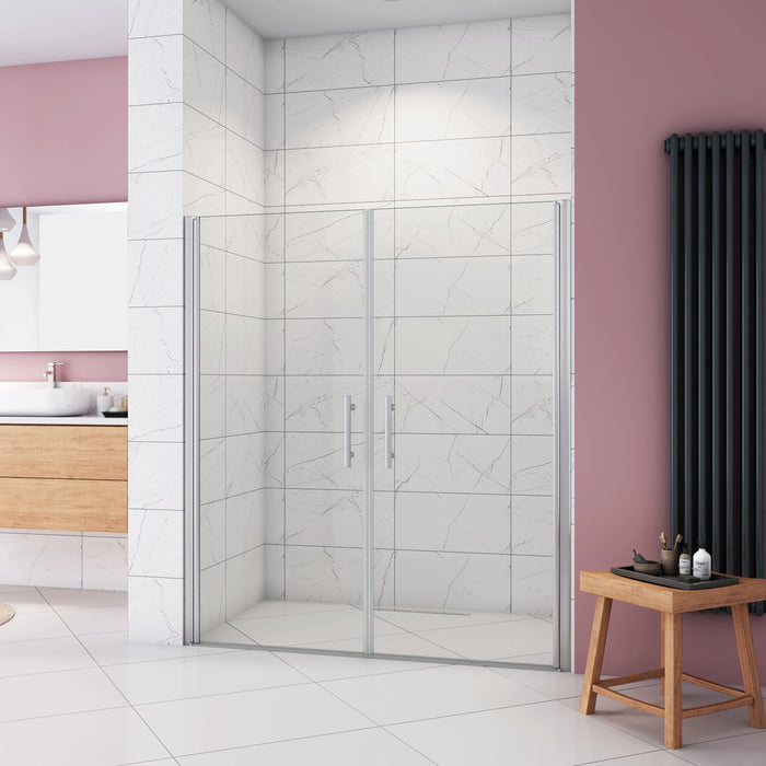 Box Doccia per Nicchia 195 cm Doppia Porta Battente Saloon Vetro Temperato 6 mm Anticalcare Larga 135 cm (70+70: 1318-1358 mm)