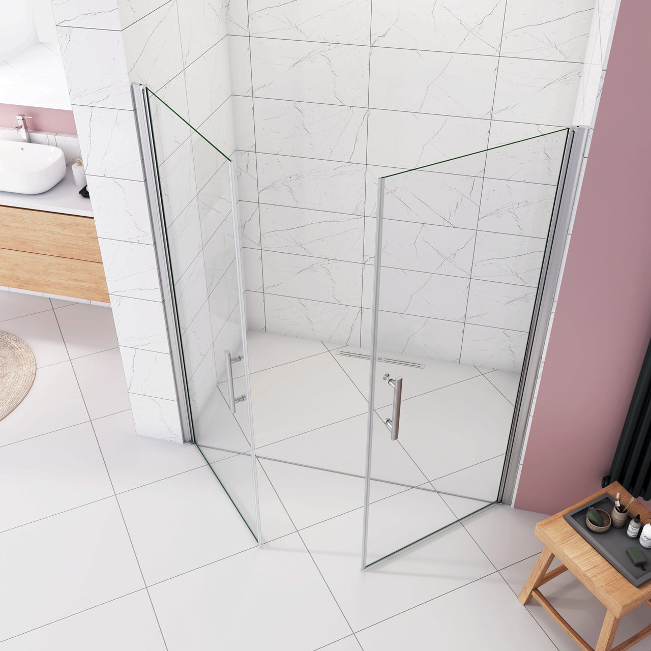 Box Doccia per Nicchia 185 cm Doppia Porta Battente Saloon Vetro Temperato 6 mm Anticalcare Larga 146 cm (76+76: 1438-1478 mm)