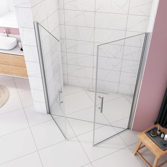 Box Doccia per Nicchia 185 cm Doppia Porta Battente Saloon Vetro Temperato 6 mm Anticalcare Larga 146 cm (76+76: 1438-1478 mm)