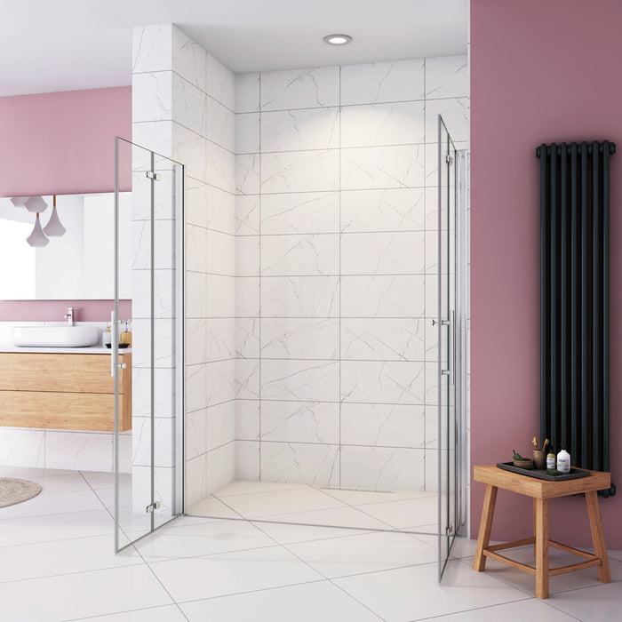 Box Doccia in Linea per Nicchia 195 cm Doppia Porta Battente 4 Ante Pieghevoli Saloon Vetro Temperato 6 mm Anticalcare 135 cm (70+70: 1318-1358 mm)