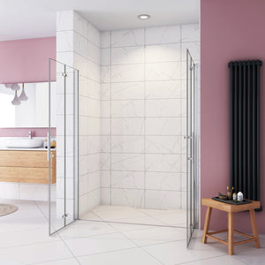 Box Doccia in Linea per Nicchia 195 cm Doppia Porta Battente 4 Ante Pieghevoli Saloon Vetro Temperato 6 mm Anticalcare 155 cm (80+80: 1518-1558 mm)