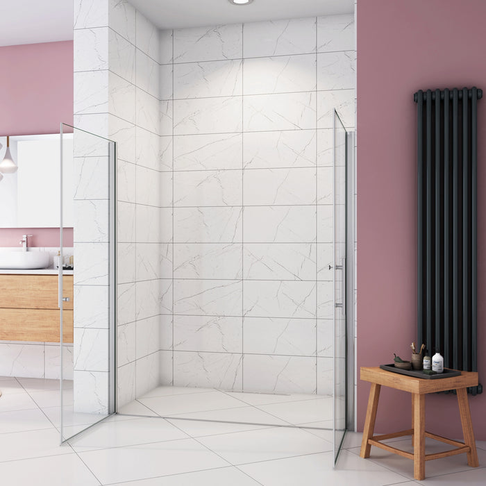 Box Doccia per Nicchia 195 cm Doppia Porta Battente Saloon Vetro Temperato 6 mm Anticalcare Larga 135 cm (70+70: 1318-1358 mm)