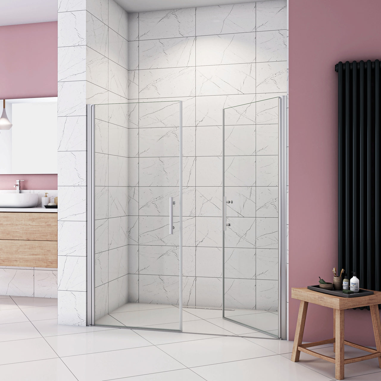 Box Doccia per Nicchia 185 cm Doppia Porta Battente Saloon Vetro Temperato 6 mm Anticalcare Larga 155 cm (80+80: 1518-1558 mm)