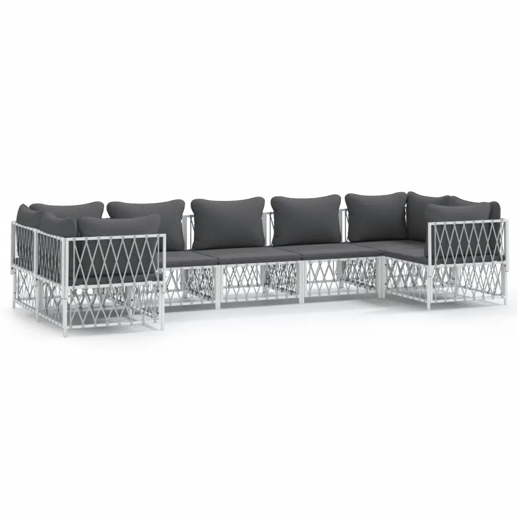 Set Divani da Giardino 7 pz con Cuscini in Acciaio Biancocod mxl 124533