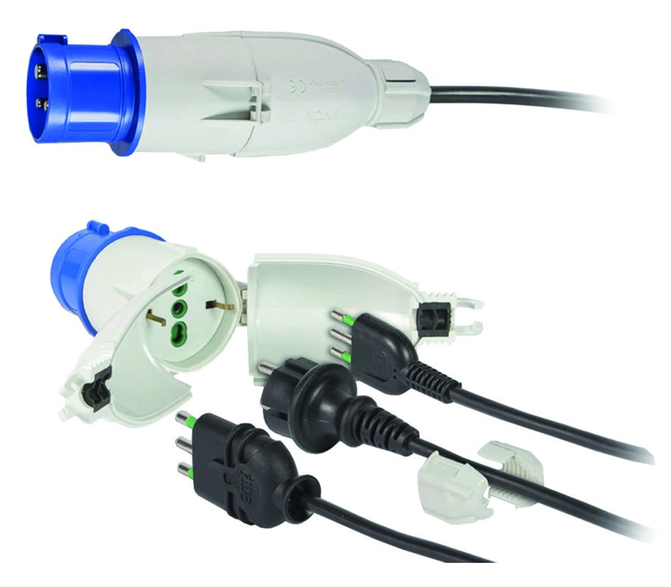 ADATTATORE INDUSTRIALE SPINA 2 POLI + TERRA 16A PER PRESA SCHUKO IP44  16A colore blu 73020    FANTON