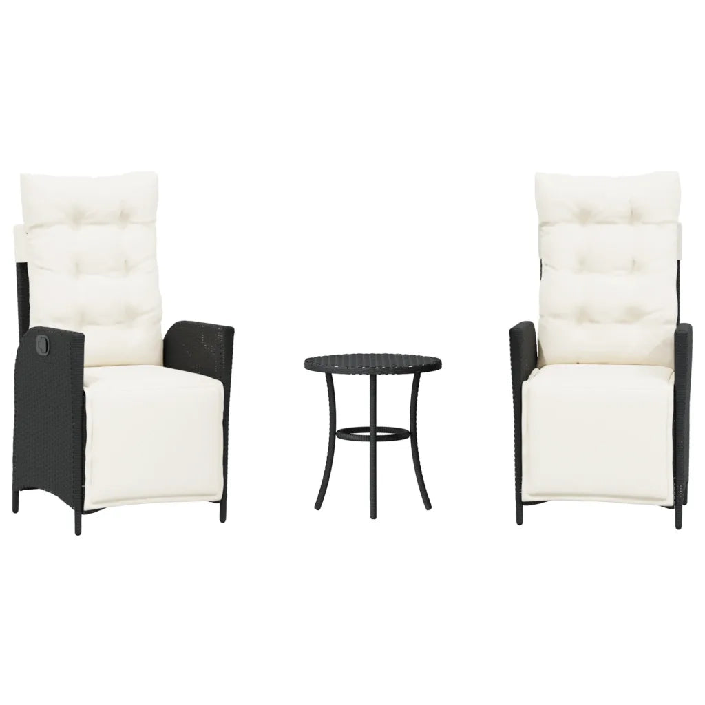 Set da Bistr¨° 3 pz | Set Salotto da Giardino con Cuscini Nero in Polyrattan
