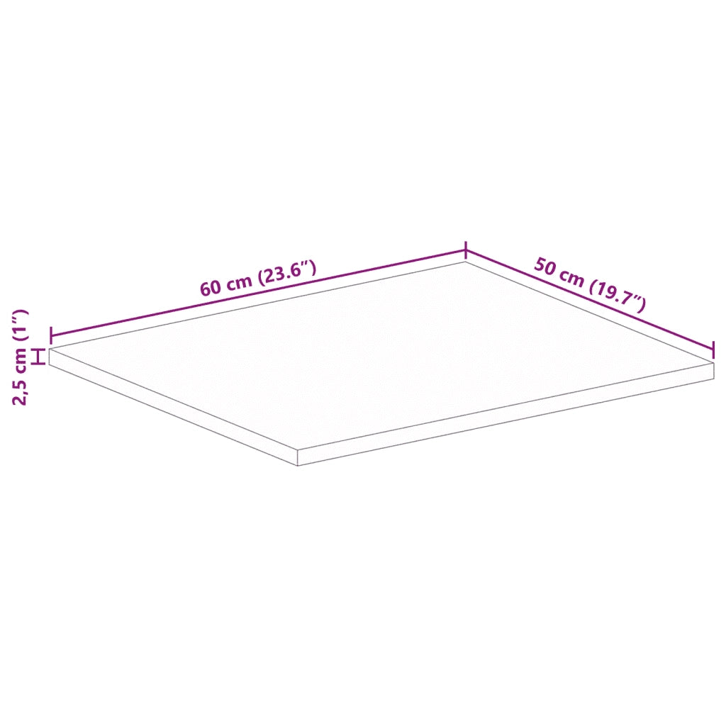 Piano per Tavolo 60x50x2,5cm Rettangolare Legno di Mango Grezzo 371316