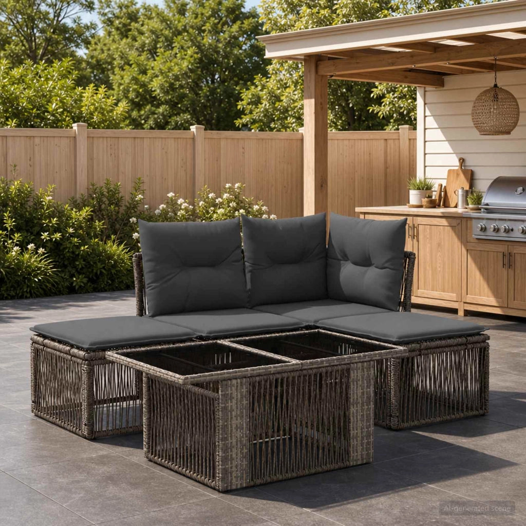 Set Divano da Giardino 5 pz Grigio polyrattan 3436448