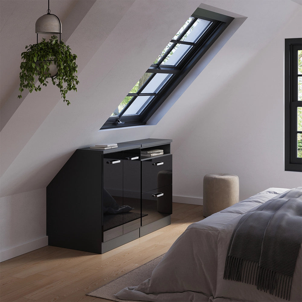 Set di mobili sottotetto Rion Nero lucido/Antracite 120 cm Set di 2 carcasse armadio profondità 60 cm Vicco
