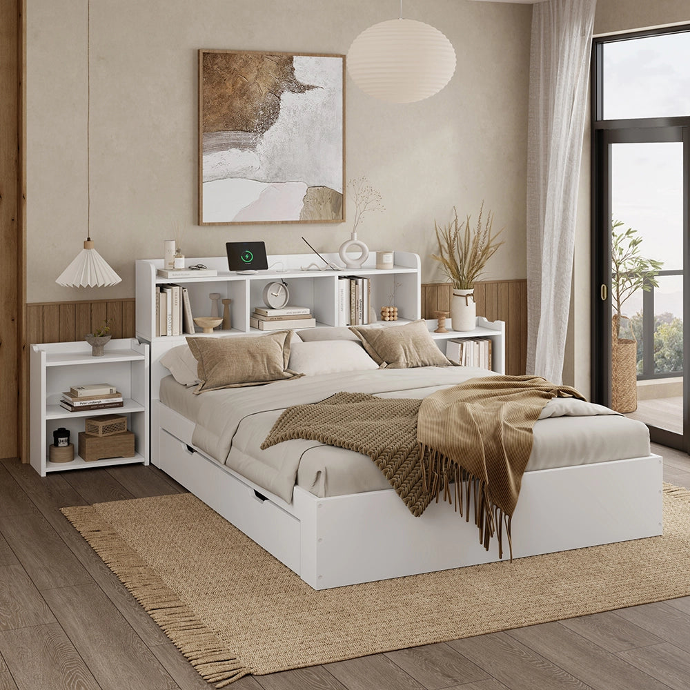 Letto matrimoniale - Xylo - 140x200 cm USB wireless bianco