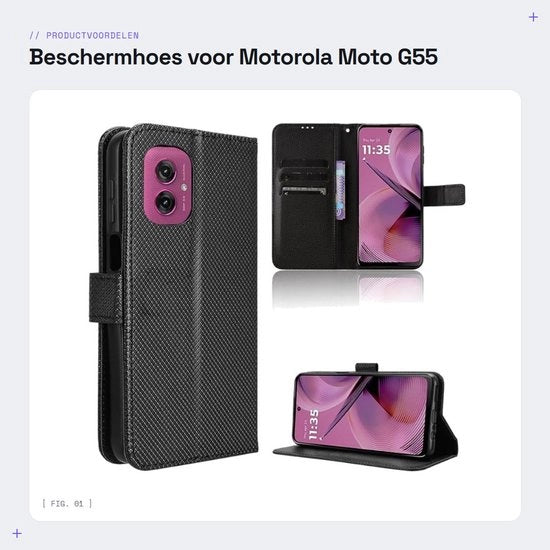 Protezione per Motorola Moto G55 - Coperchio magnetico premium - Nero - Resistente allo shock - Fibra di carbonio - Adatto per Motorola Moto G55