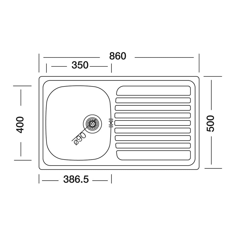 Lavello incasso cucina acciaio 86x50 cm una vasca e gocciolatoio destro SA278DX