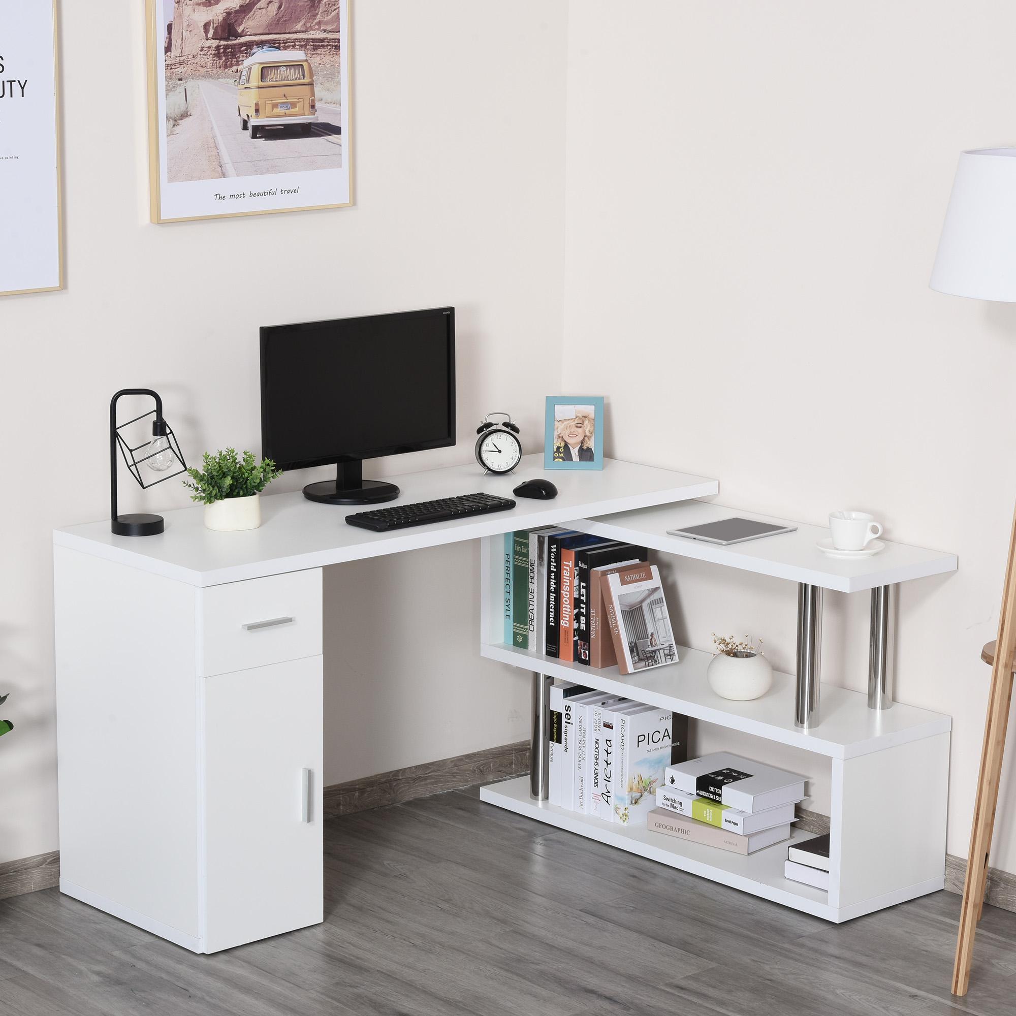 Scrivania da Ufficio ad Angolo Porta PC 114x120x74,6 cm in Legno  Bianca