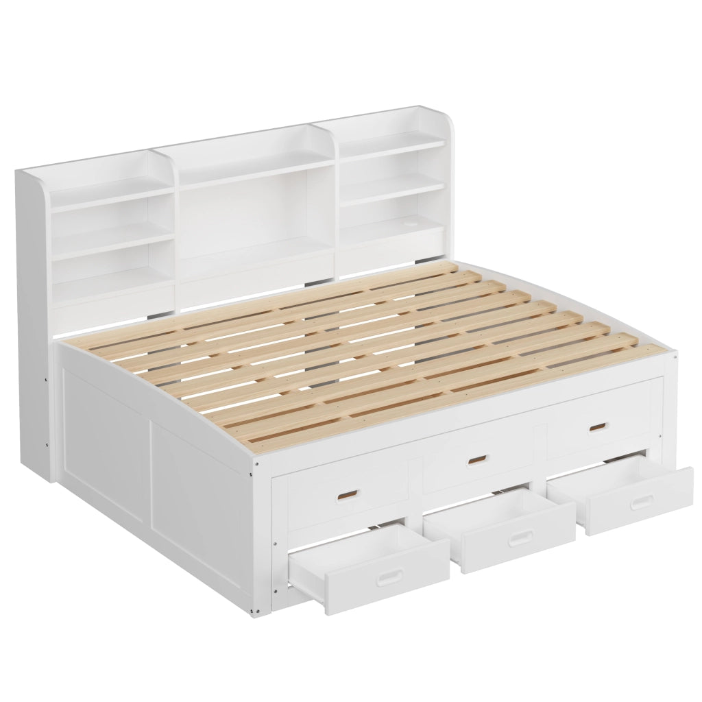 Letto bianco 140x200 cm multifunzionale con LED; cassetti e letto estraibile