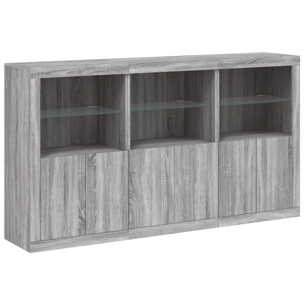 Credenza con Luci LED-Buffet-Armadio da cucina Grigio Sonoma 181,5x37x100 cm 747187