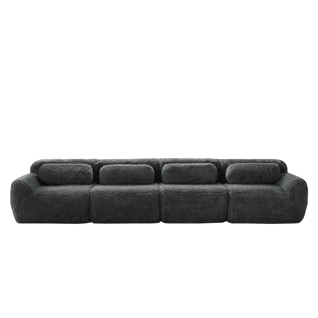 OKWISH Divano Modulare 4 Posti, Design Ergonomico con Pouf Collegabile e Base Antiscivolo, Peluche Grigio