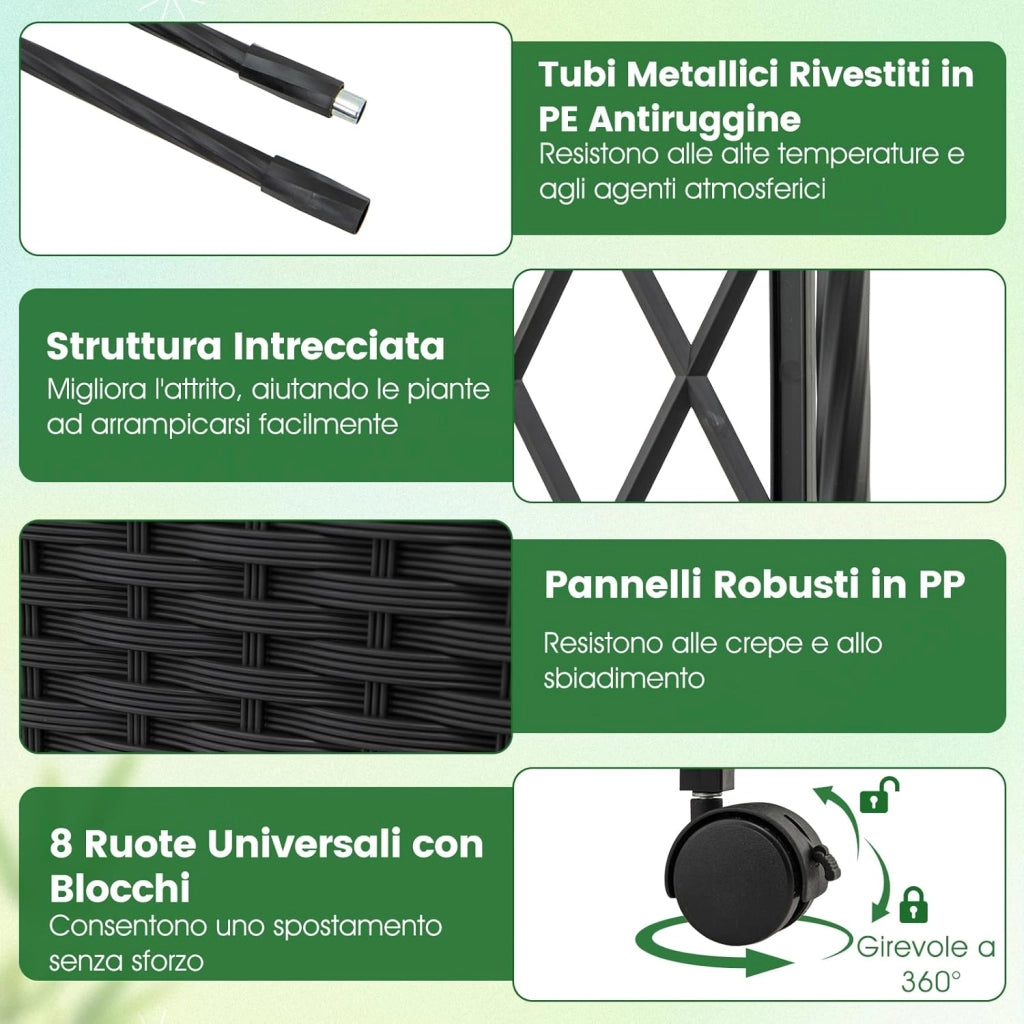 Arco da Giardino con 2 Fioriere Auto-irriganti e Ruote, Supporto per Piante in Metallo Rivestita PE Antiruggine, Grande Arco per Viti e Rose da Matrimonio all'Aperto (Grigio)