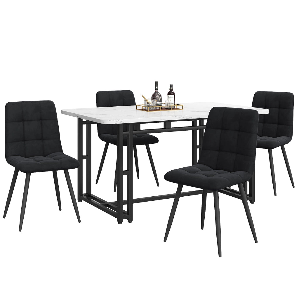 Set tavolo da pranzo nero con 4 sedie imbottite in velluto
