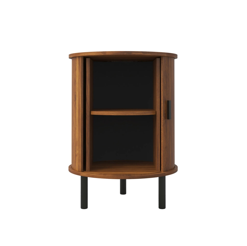 Mobile contenitore rotondo con anta scorrevole, finitura noce, 48x48x65 cm