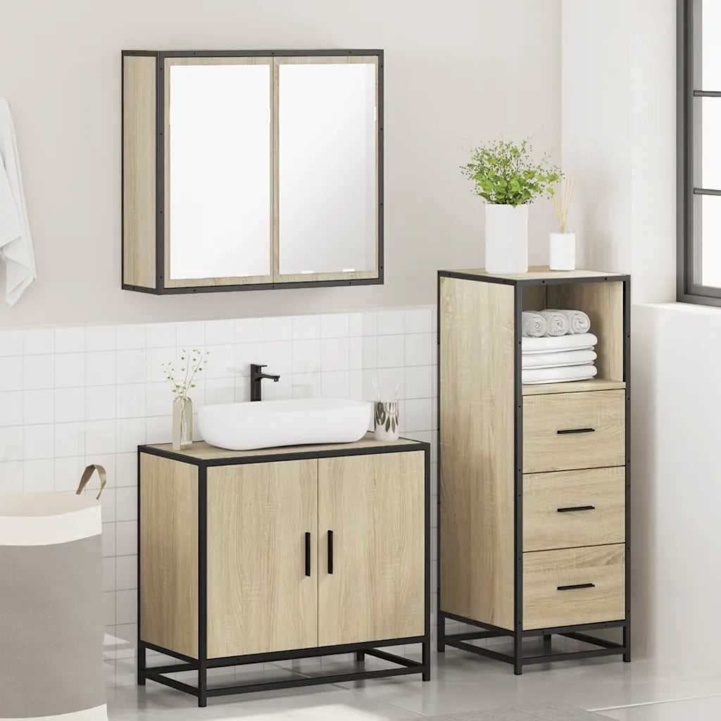 Set Mobili da Bagno 3 pz Rovere Sonoma in Legno Multistrato