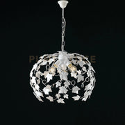 Lampadario in ferro laccato bianco con decorazione shabby chic e strass in cristallo 3 luci