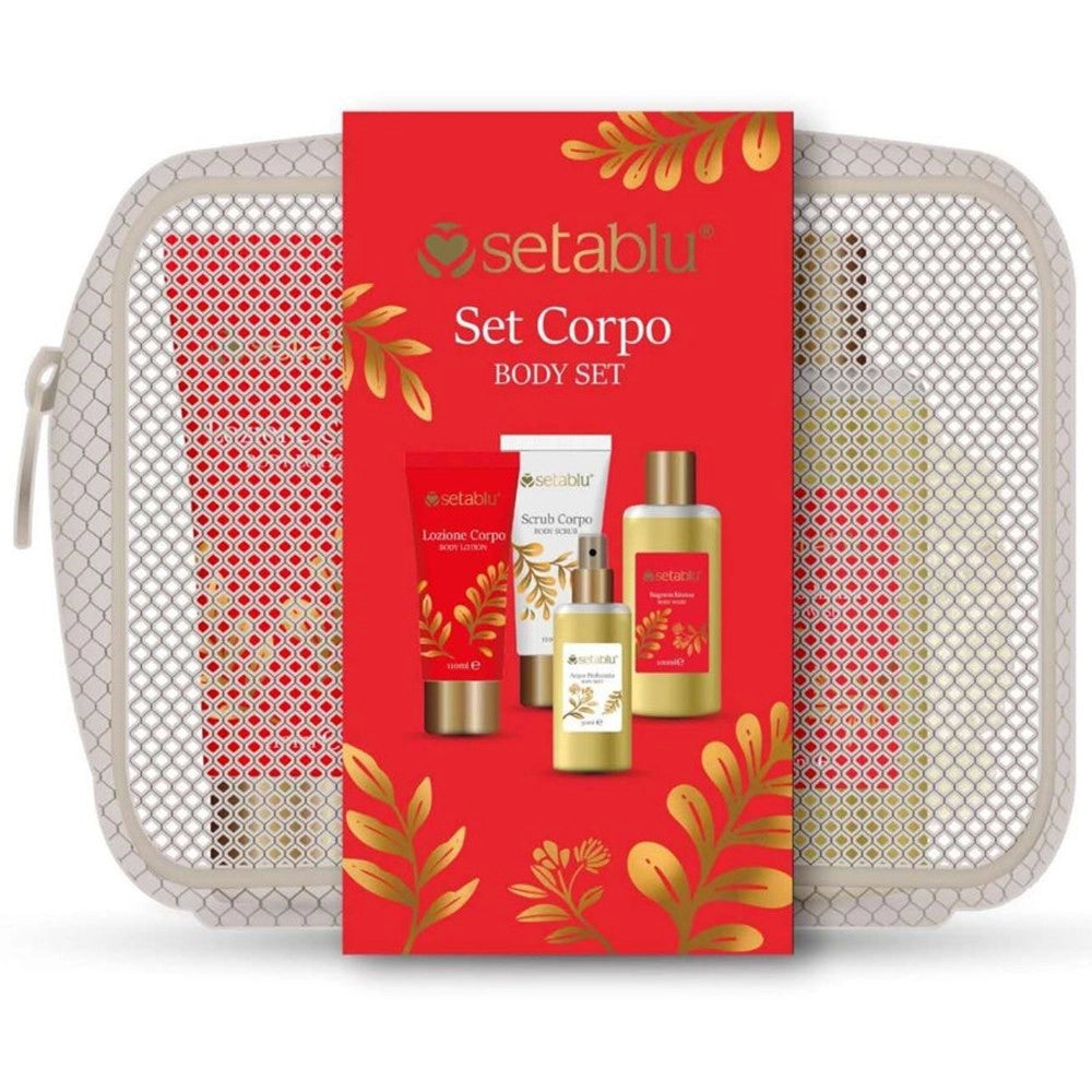 Trade Shop - Set Corpo Con Pochette Da 4pz Con Lozione Scrub Per Cura Benessere Pelle Idea Regalo -