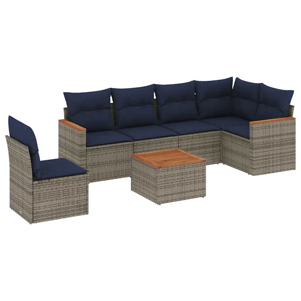 Set Divani da Giardino 7 pz con Cuscini Grigio in Polyrattan 3226026
