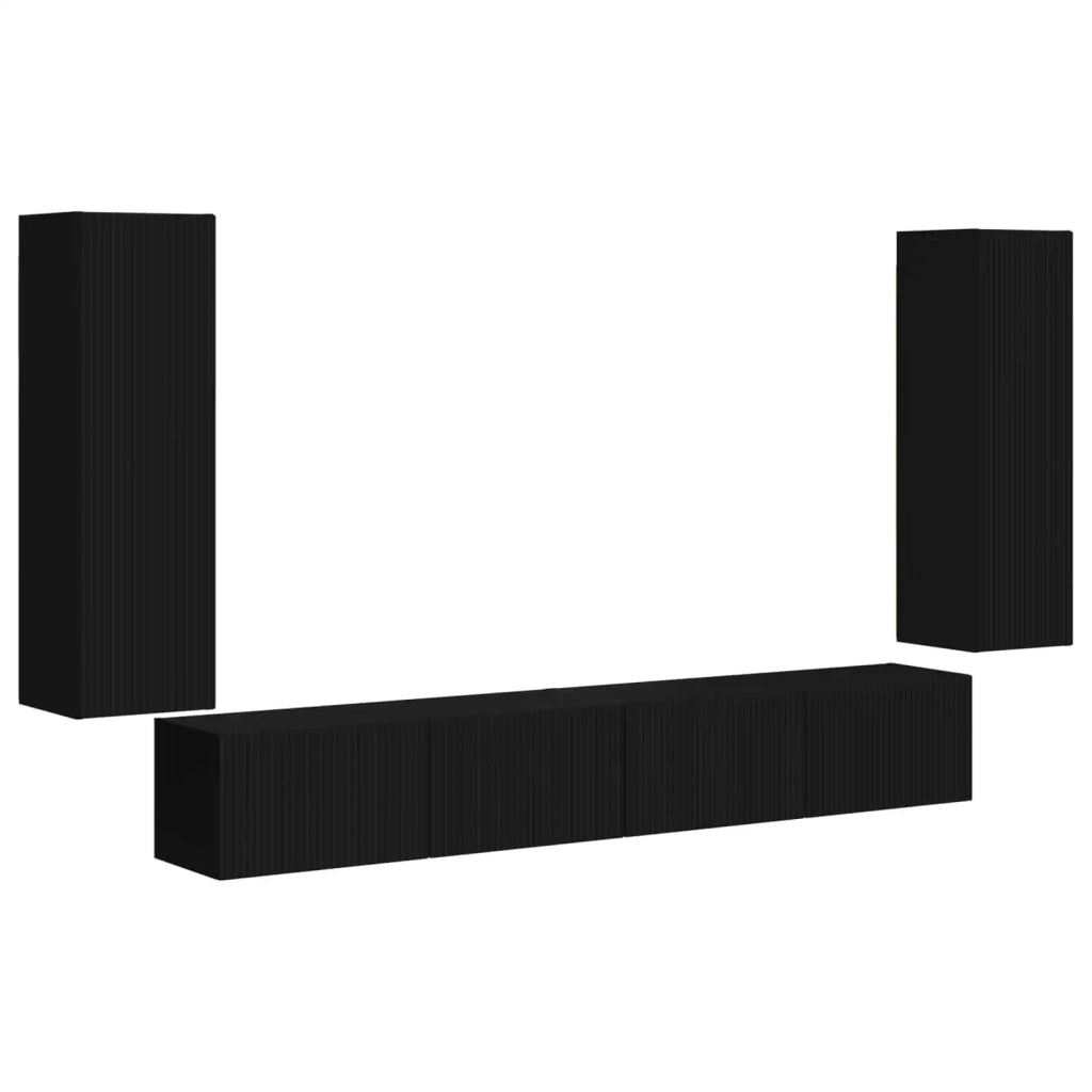 Set di Mobiletto da TV a Parete 4 pcs Nero Legno multistrato 3408926