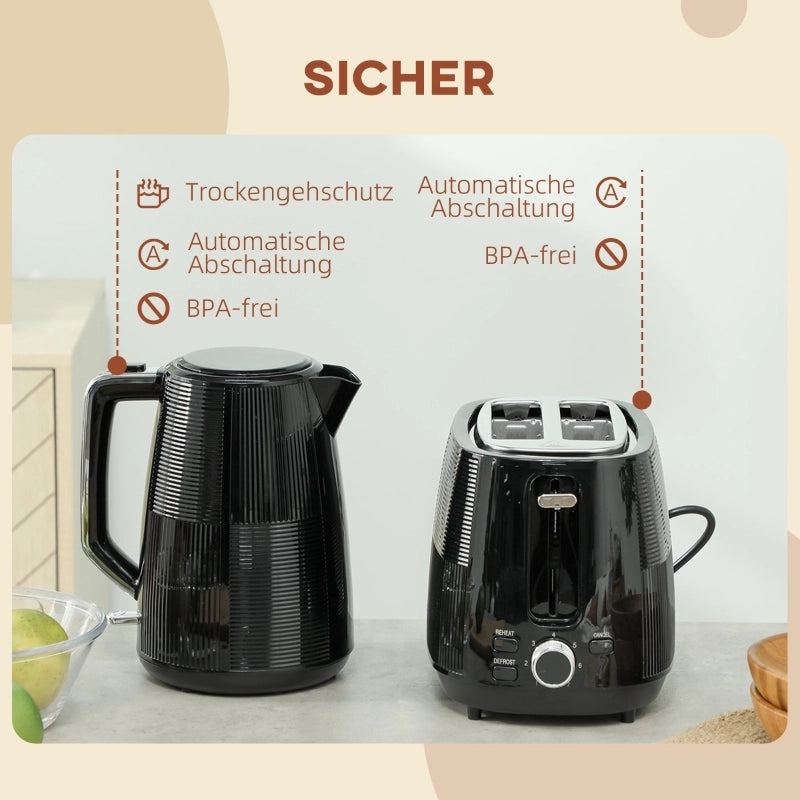Set bollitore e tostapane, 1,7 L, varie funzioni, acciaio inox, nero