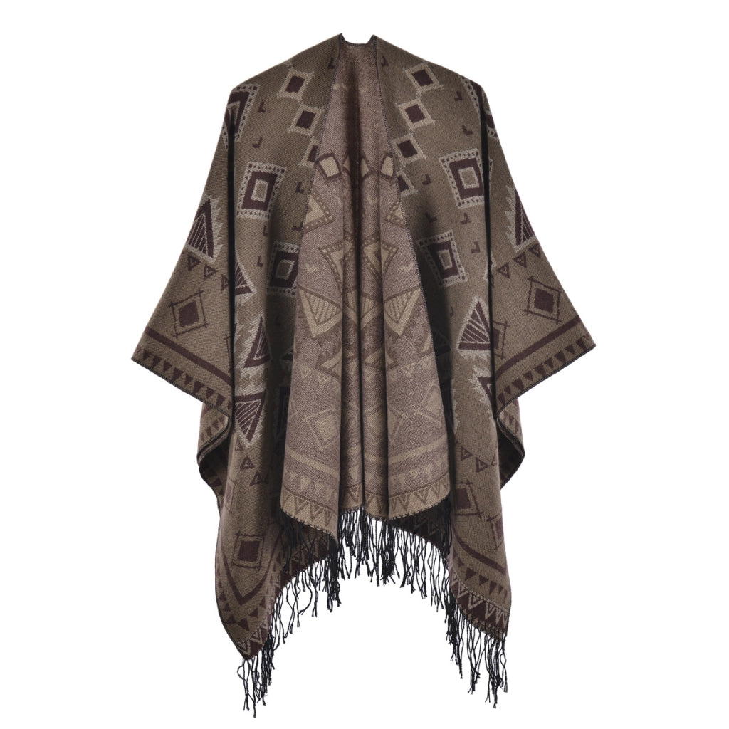 Nuovo scialle da donna in cashmere con spacco e nappe boh¨¦mien.