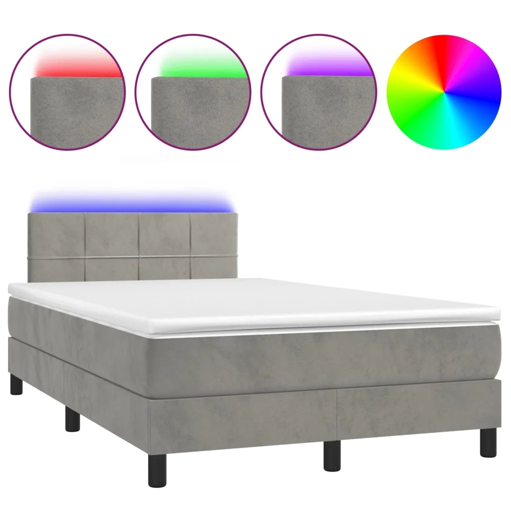 Letto a Molle Materasso e LED Grigio Chiaro 120x200 cm Velluto cod mxl 62980